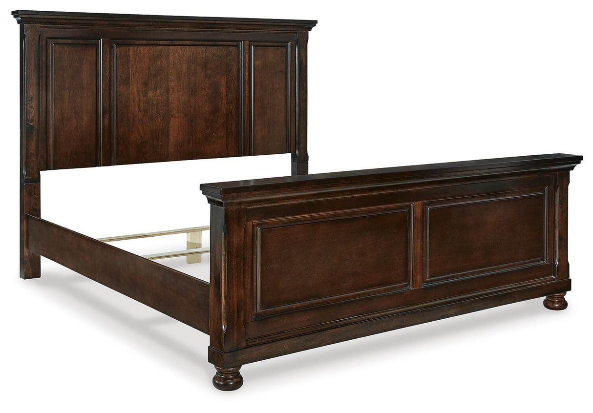 Porter California King Panel Bed with Mirrored Dresser and Chest in Rustic Brown from Ashley Furniture - Luna Furniture