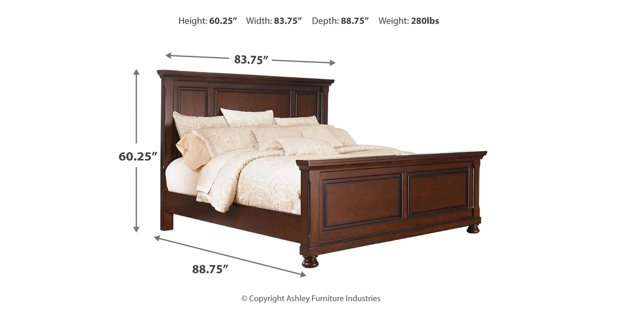 Porter Rustic Brown King Panel Bed with Mirrored Dresser, Chest and 2 Nightstands from Ashley Furniture - Luna Furniture