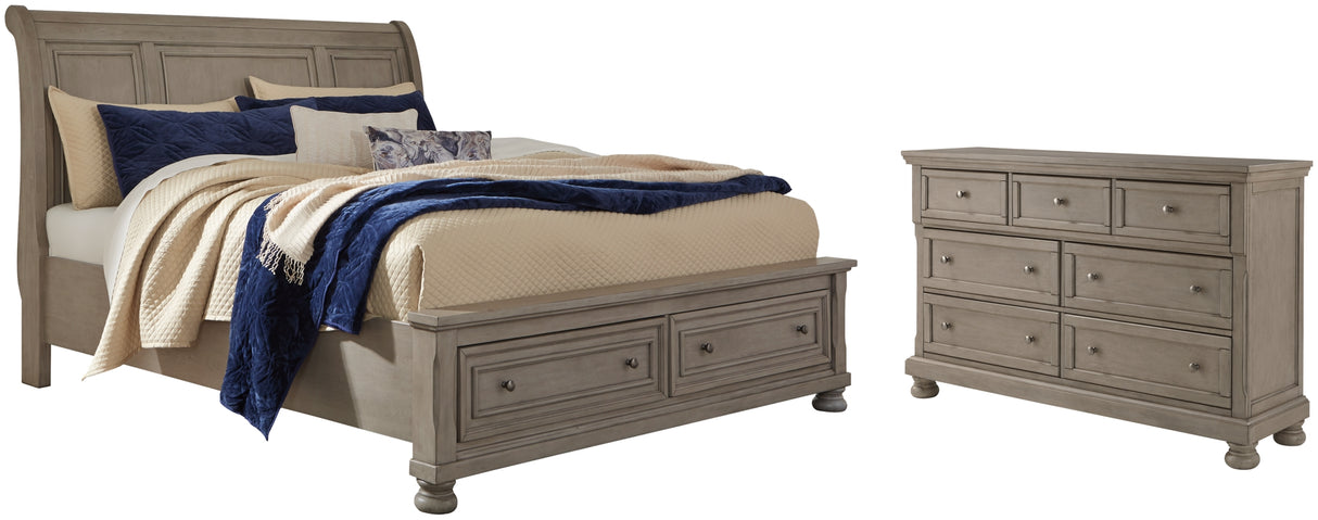Lettner Light Gray California King Sleigh Bed with Dresser from Ashley Furniture - Luna Furniture