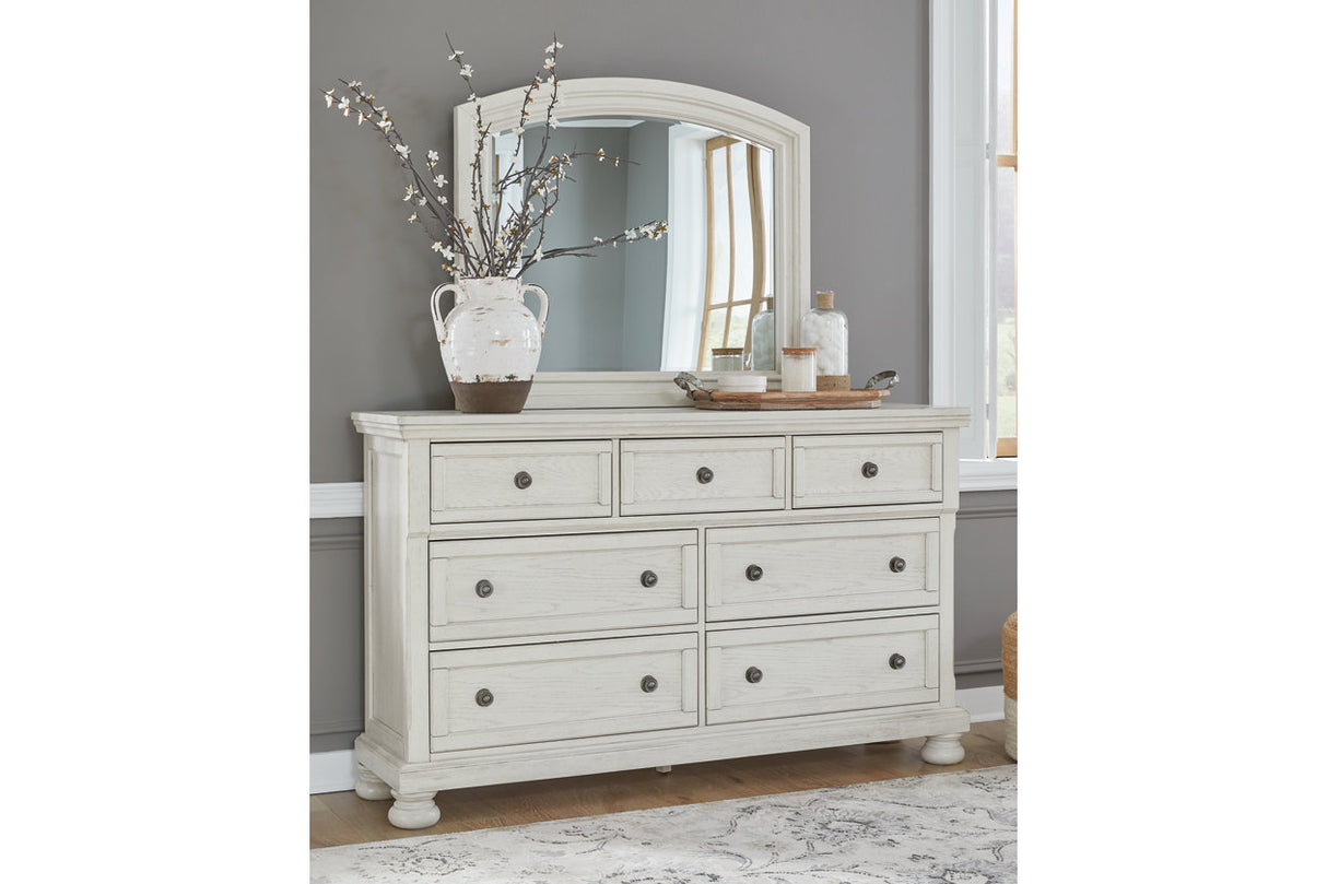 Robbinsdale Antique White King Panel Storage Bed, Dresser and Mirror from Ashley Furniture - Luna Furniture