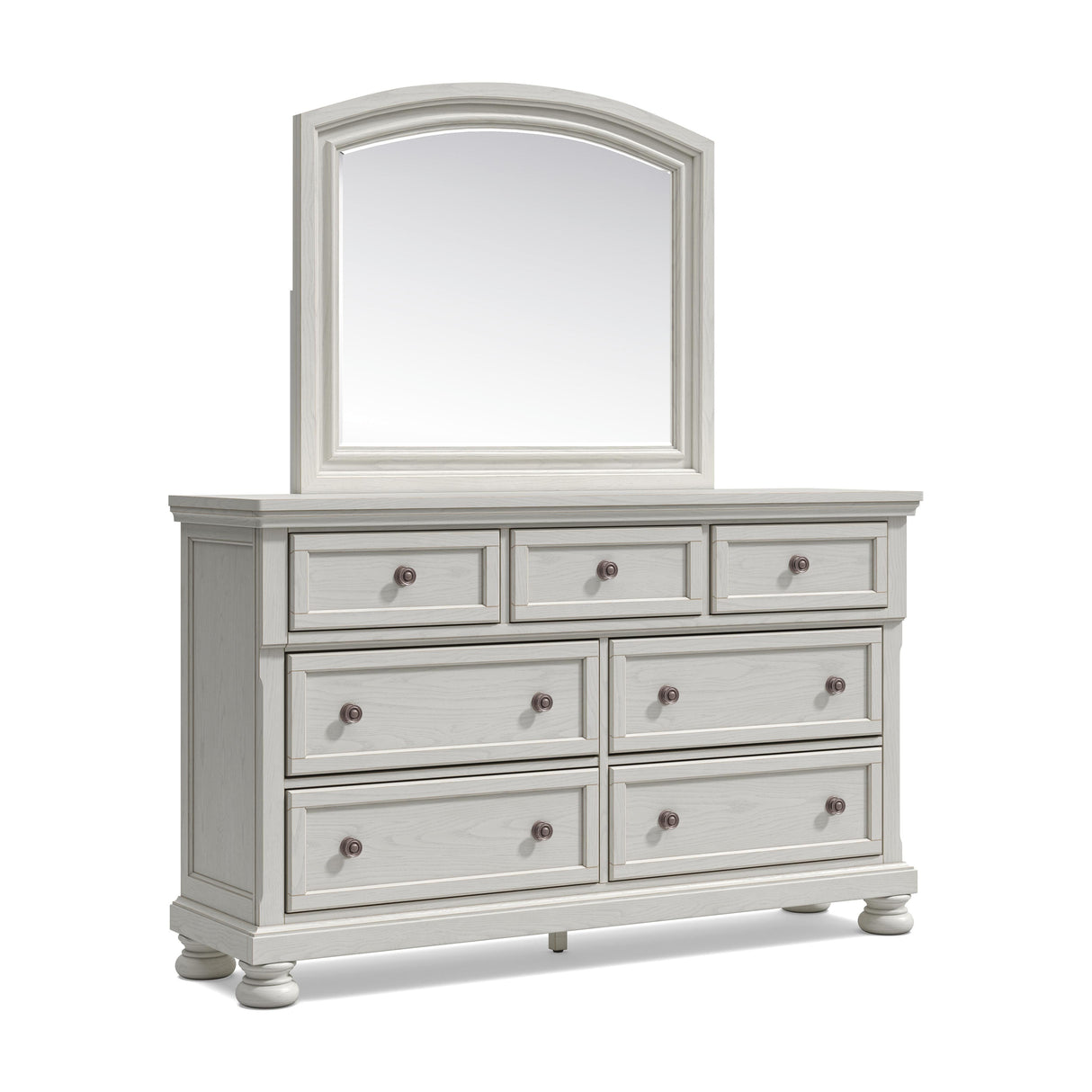 Robbinsdale California King Sleigh Bed with Storage with Mirrored Dresser in Antique White from Ashley - Luna Furniture