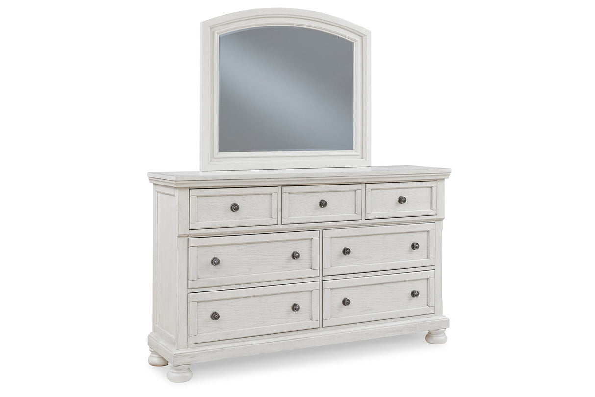 Robbinsdale Antique White King Panel Storage Bed, Dresser and Mirror from Ashley Furniture - Luna Furniture