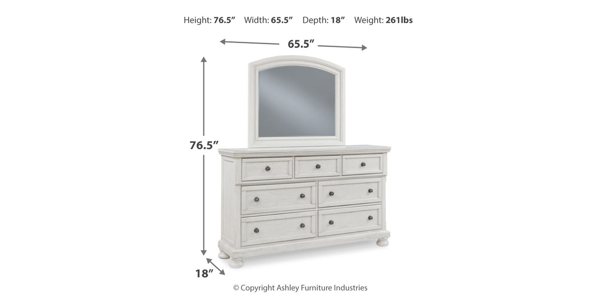 Robbinsdale Queen Panel Storage Bed with Mirrored Dresser and Chest in Antique White from Ashley Furniture - Luna Furniture