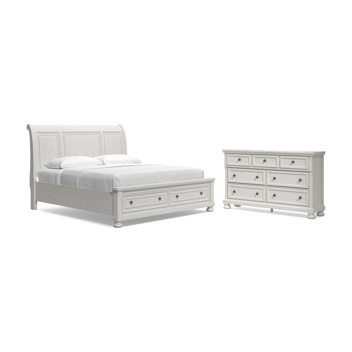Robbinsdale California King Sleigh Bed with Storage with Dresser in Antique White from Ashley - Luna Furniture