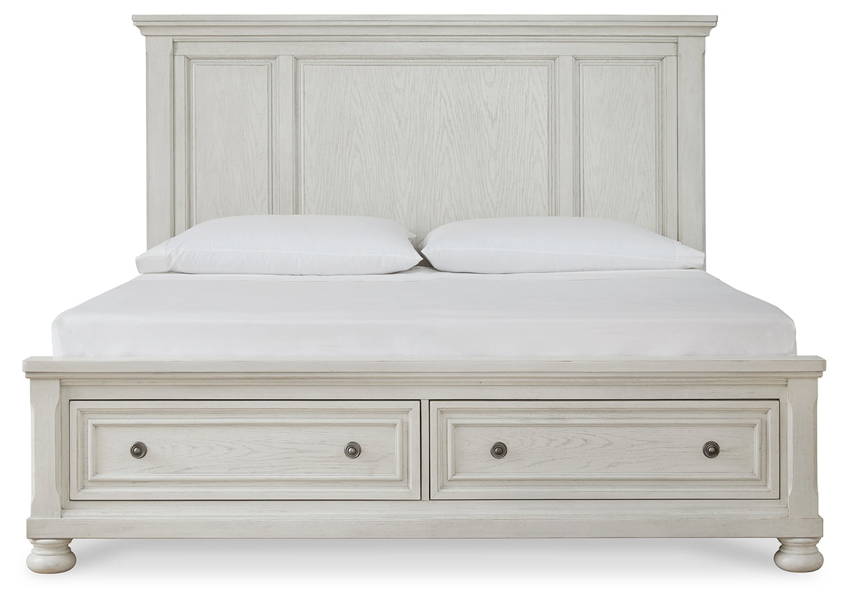 Robbinsdale Antique White King Panel Storage Bed, Dresser and Mirror from Ashley Furniture - Luna Furniture