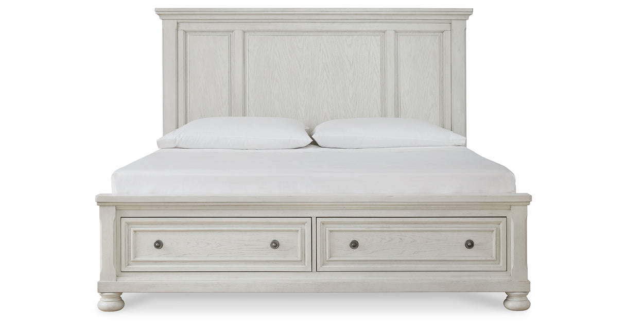 Robbinsdale Antique White King Storage Bed and 2 Nightstands from Ashley - Luna Furniture