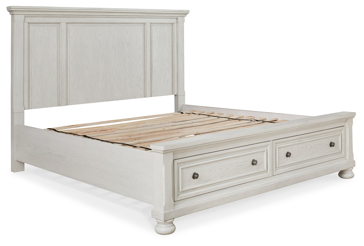 Robbinsdale Antique White King Panel Storage Bed, Dresser and Mirror from Ashley Furniture - Luna Furniture