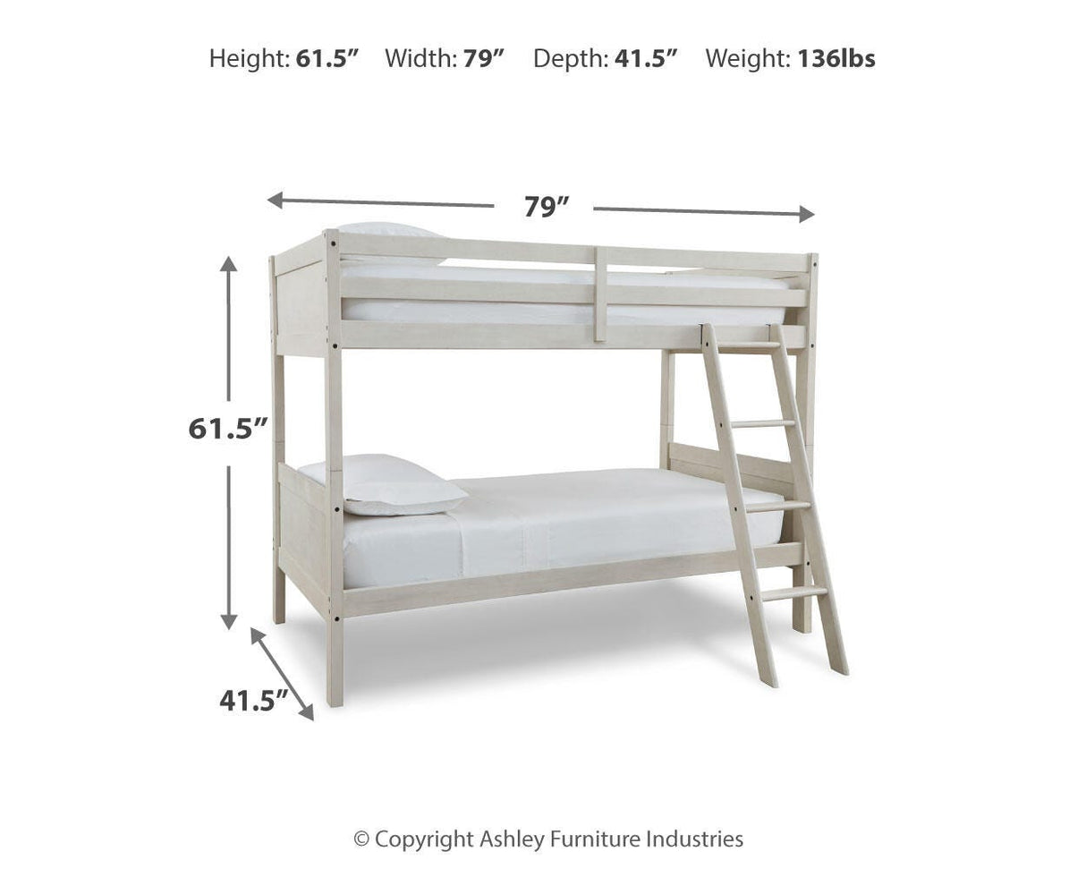 Robbinsdale Antique White Twin Bunk Bed and Mattresses from Ashley - Luna Furniture