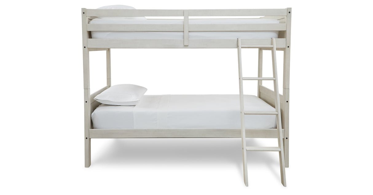 Robbinsdale Antique White Twin Bunk Bed and Mattresses from Ashley - Luna Furniture