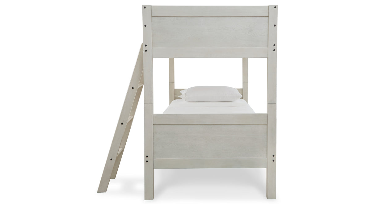 Robbinsdale Antique White Twin Bunk Bed and Mattresses from Ashley - Luna Furniture