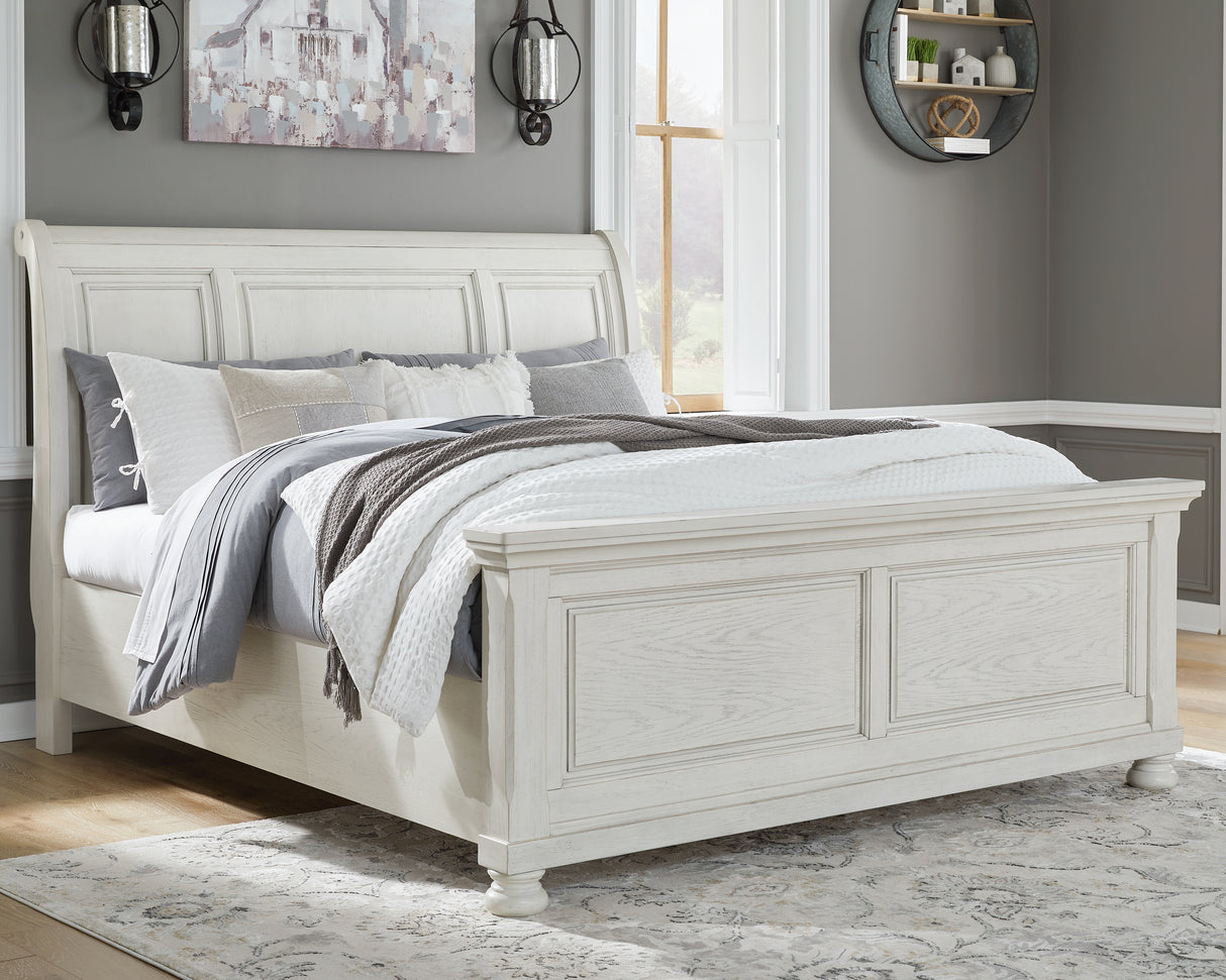 Robbinsdale Antique White King Sleigh Bed, Dresser and Mirror from Ashley Furniture - Luna Furniture