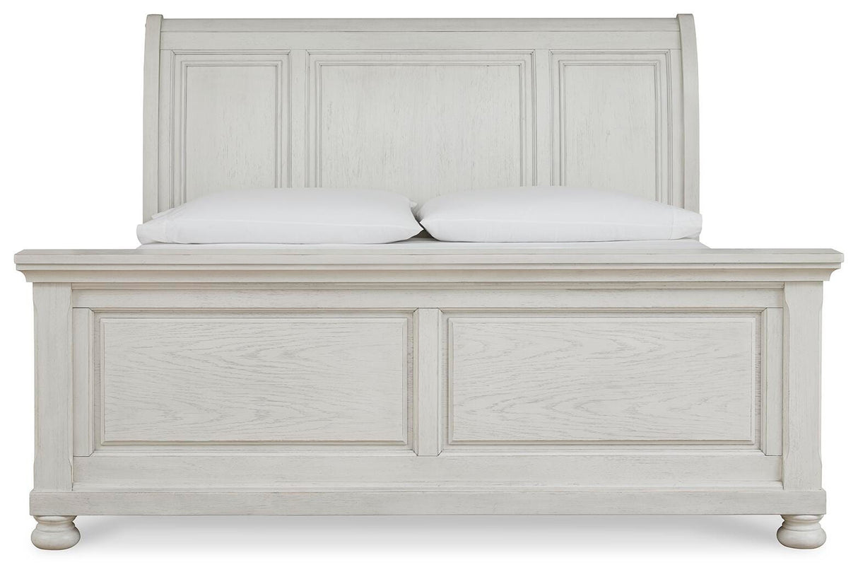 Robbinsdale Antique White King Sleigh Bed, Dresser and Mirror from Ashley Furniture - Luna Furniture