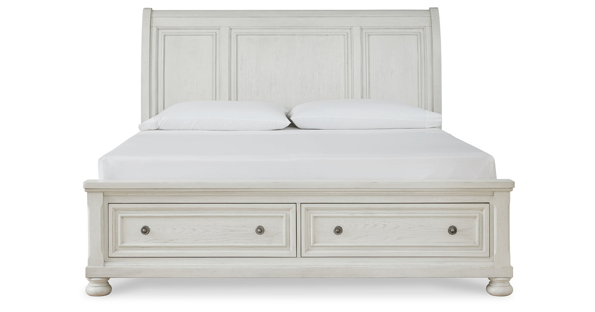 Robbinsdale Antique White California King Sleigh Storage Platform Bed from Ashley - Luna Furniture
