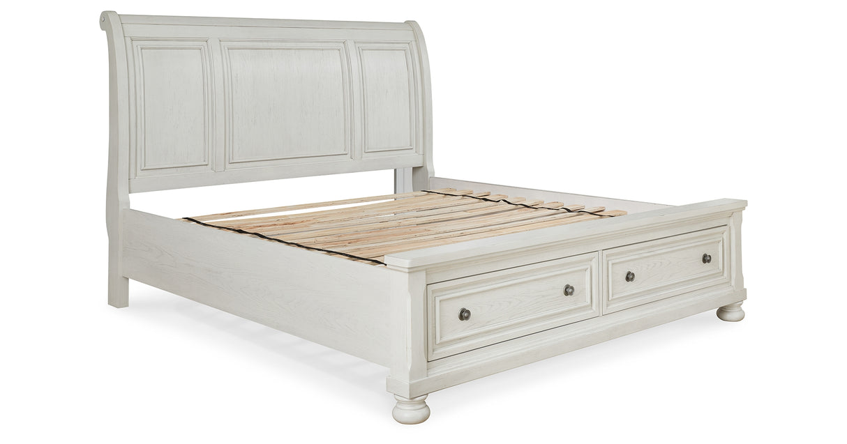 Robbinsdale Antique White California King Sleigh Storage Platform Bed from Ashley - Luna Furniture