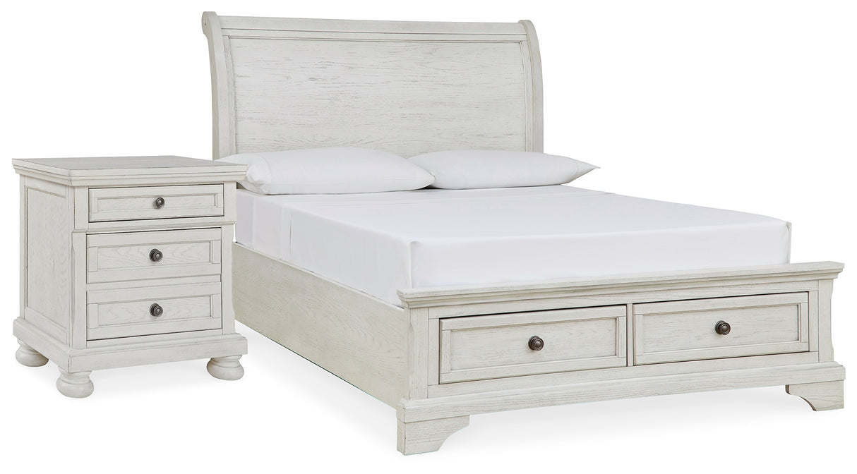 Robbinsdale Antique White Full Storage Bed and Nightstand from Ashley - Luna Furniture