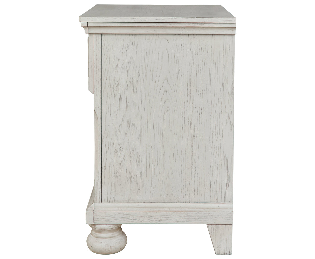 Robbinsdale Twin Sleigh Storage Bed with Mirrored Dresser and Nightstand in Antique White from Ashley Furniture - Luna Furniture