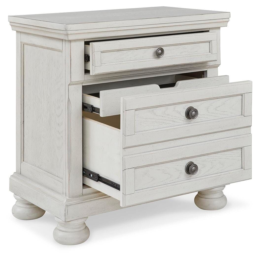 Robbinsdale Antique White King Sleigh Bed with Storage and Dresser, 2 Nightstands from Ashley - Luna Furniture