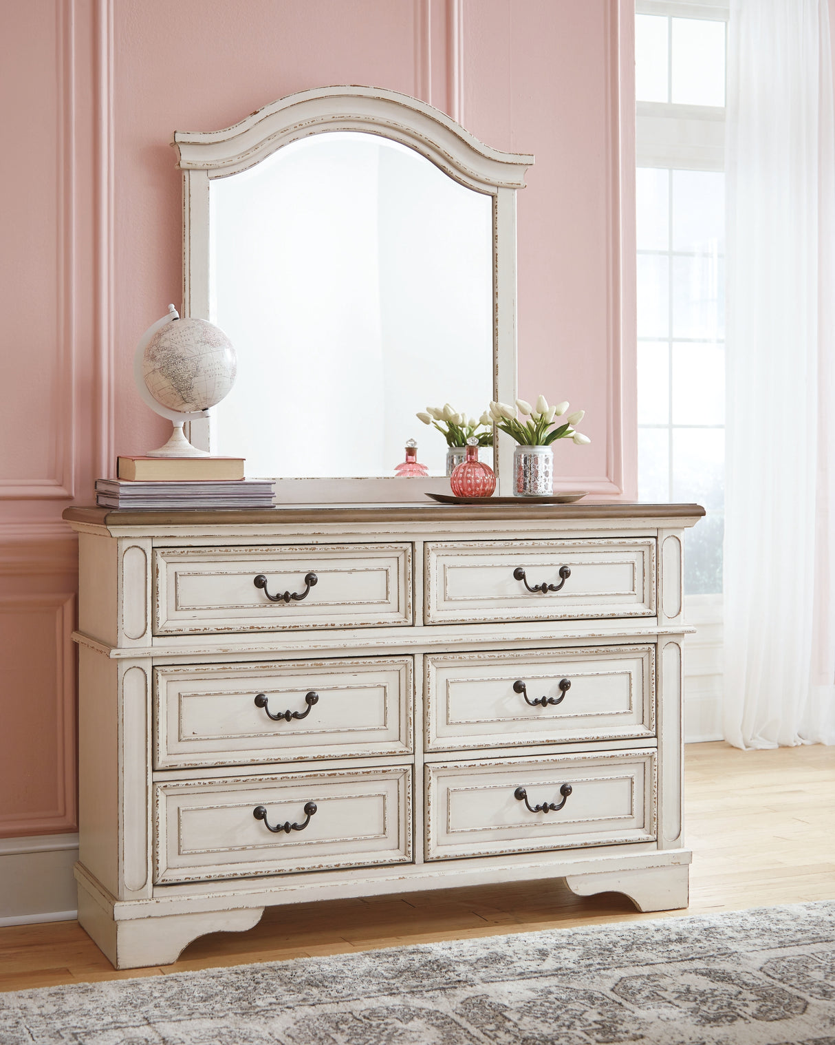 Realyn Chipped White Dresser and Mirror from Ashley Furniture - Luna Furniture