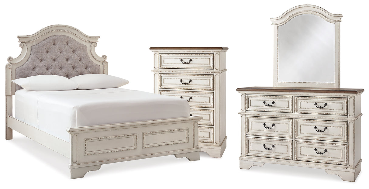 Realyn Full Panel Bed with Mirrored Dresser and Chest in Chipped White from Ashley - Luna Furniture