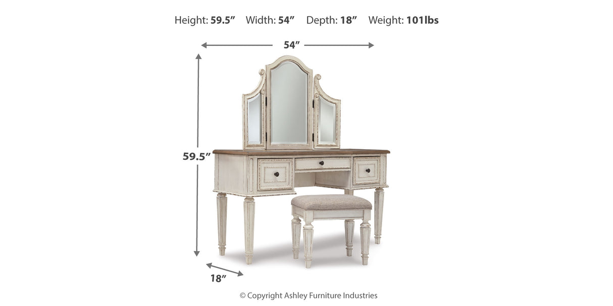 Realyn Two-tone King Panel Bed, Dresser, Mirror, Chest, Vanity and Nightstand from Ashley - Luna Furniture