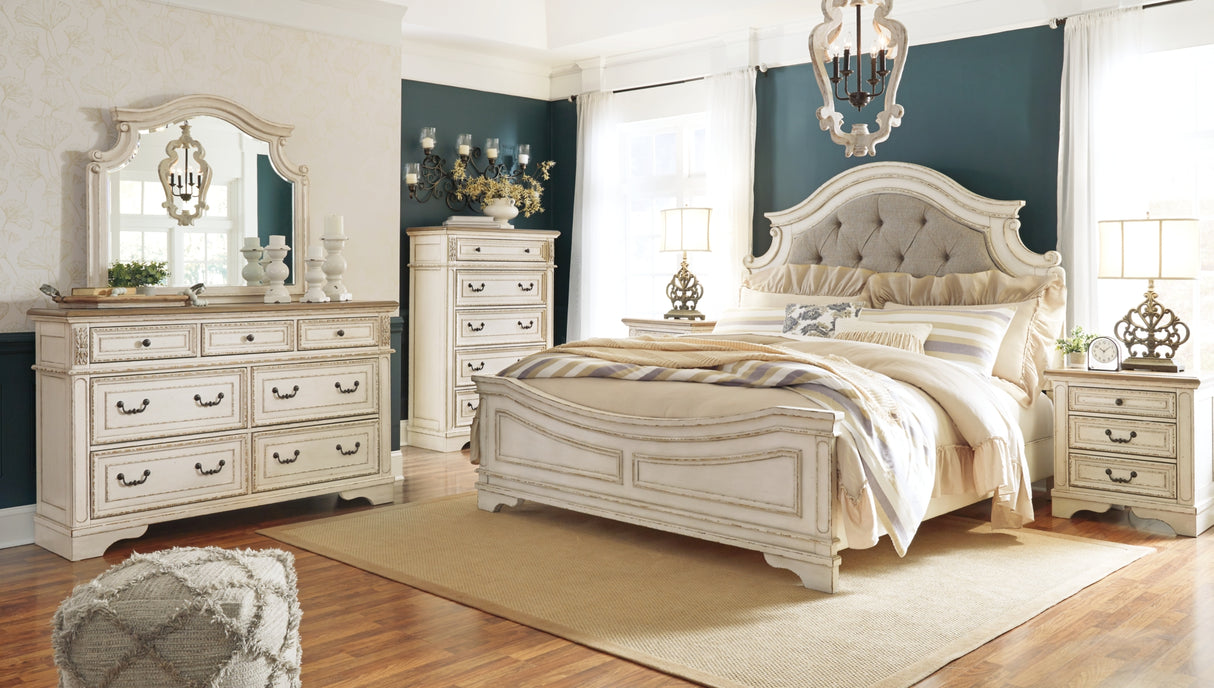 Realyn Chipped White California King Upholstered Panel Bed from Ashley Furniture - Luna Furniture