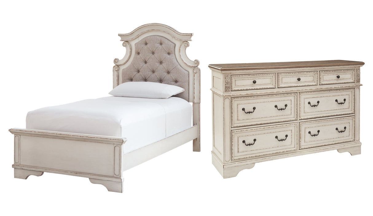 Realyn Chipped White Twin Panel Bed with Dresser from Ashley - Luna Furniture