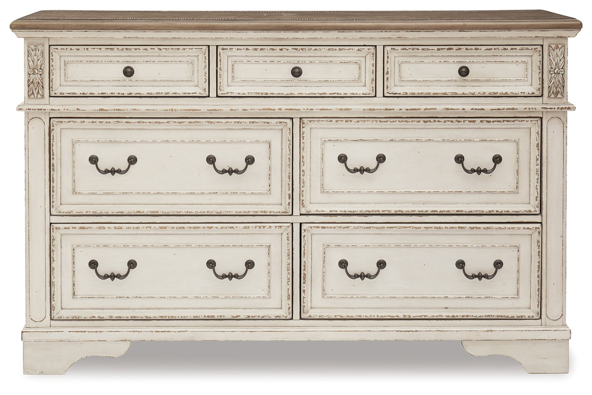 Realyn King Upholstered Panel Bed with Dresser in Chipped White from Ashley - Luna Furniture
