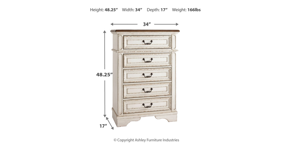 Realyn Two-tone Queen Panel Bed, Dresser, Mirror, Chest and Nightstand from Ashley Furniture - Luna Furniture