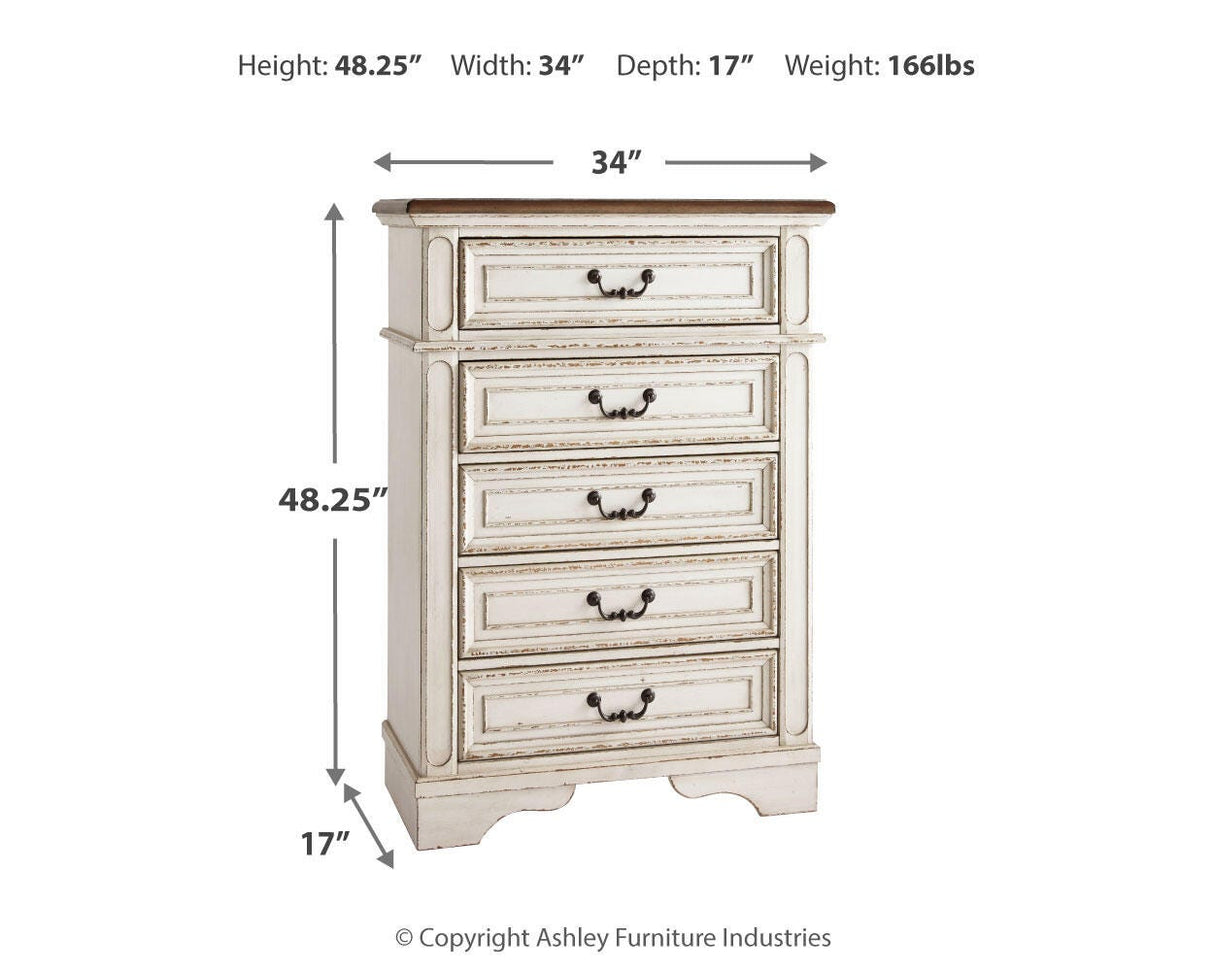 Realyn Chipped White Twin Upholstered Panel Bed, Chest, Vanity and Nightstand from Ashley - Luna Furniture