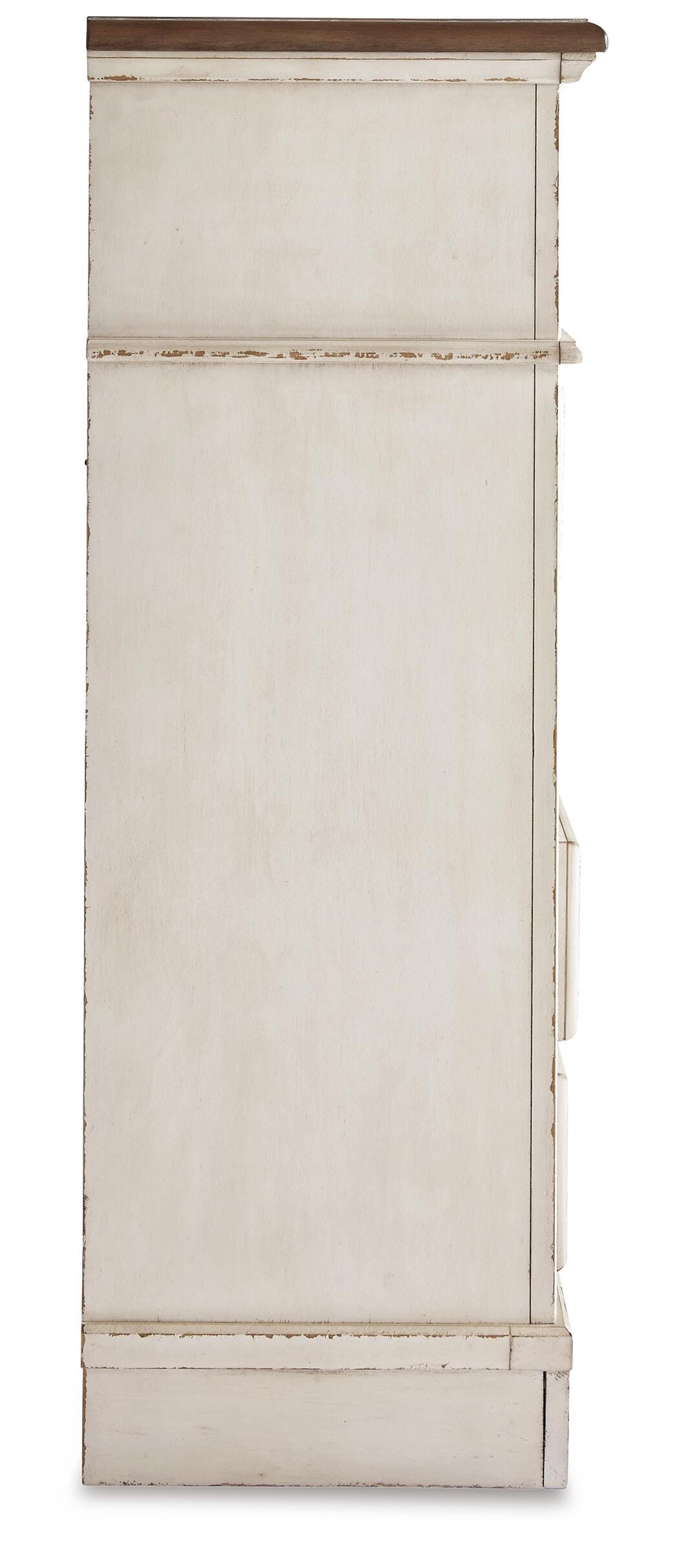 Realyn Antique Two-Tone Full Upholstered Panel Bed, Dresser, Mirror, Chest and Nightstand from Ashley Furniture - Luna Furniture