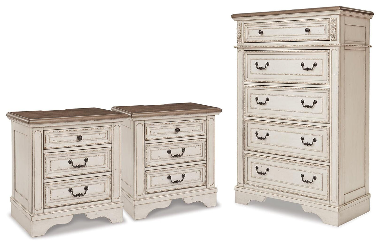 Realyn Two-tone Chest and 2 Nightstands