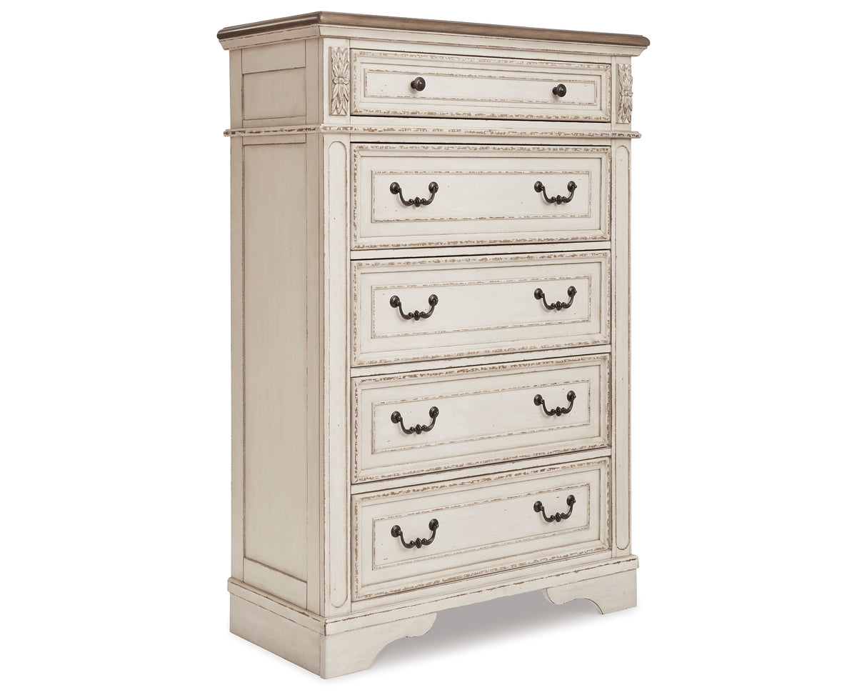 Realyn Two-tone King Panel Bed, Dresser, Mirror, Chest, Vanity and Nightstand from Ashley - Luna Furniture