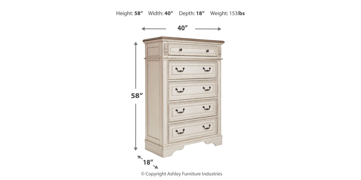 Realyn Two-tone King Panel Bed, Dresser, Mirror, Chest, Vanity and Nightstand from Ashley - Luna Furniture