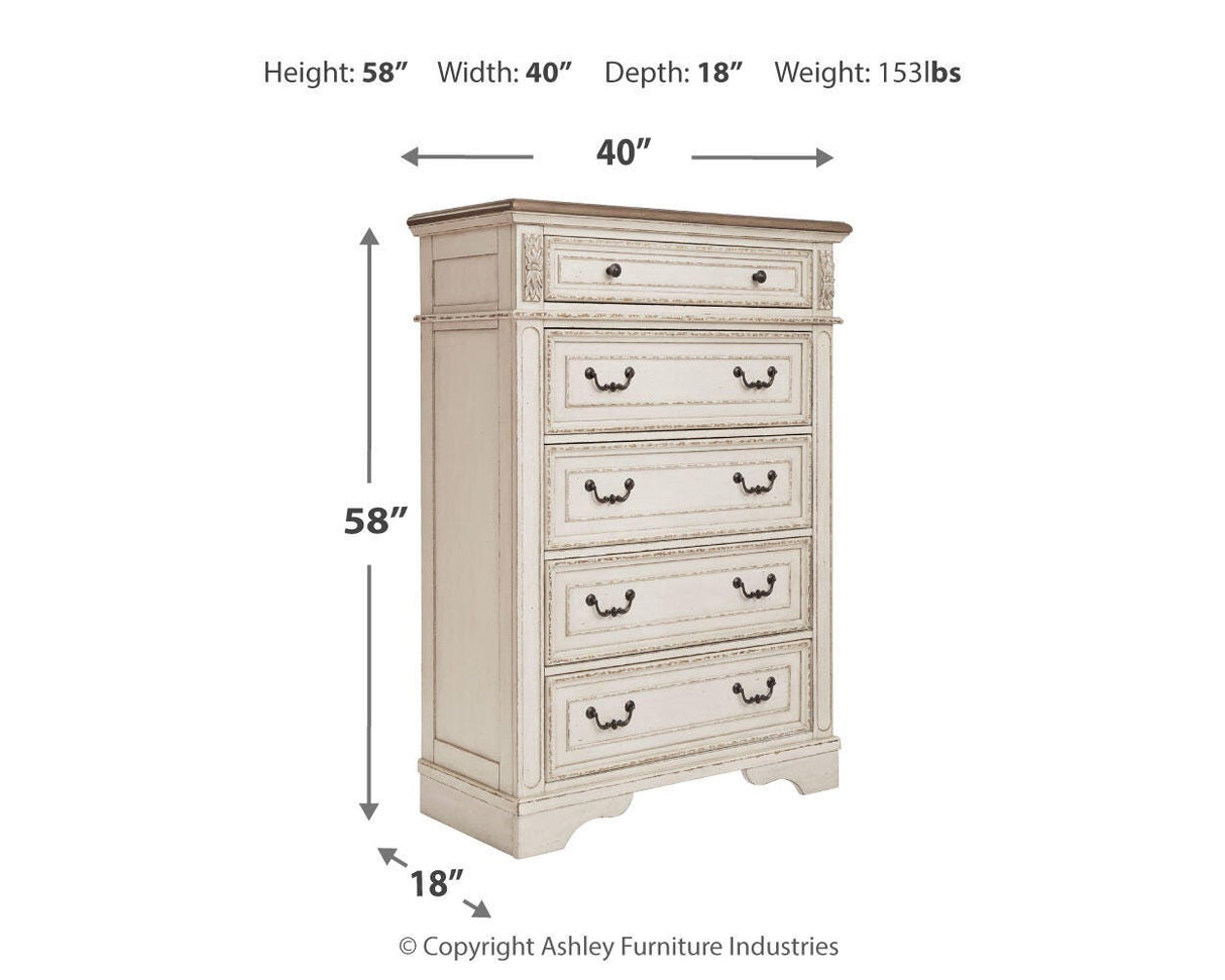 Realyn Chipped White Full Bed, Chest, and Nightstand from Ashley Furniture - Luna Furniture