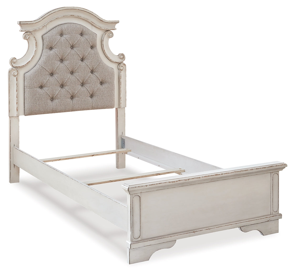Realyn Chipped White Twin Panel Bed with Mirrored Dresser from Ashley Furniture - Luna Furniture
