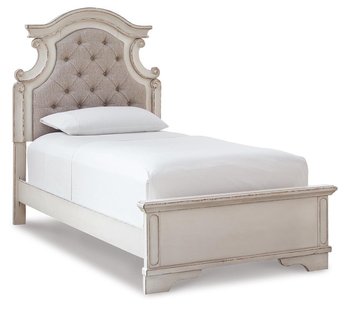 Realyn Two-tone Twin Upholstered Panel Bed and Nightstand from Ashley - Luna Furniture