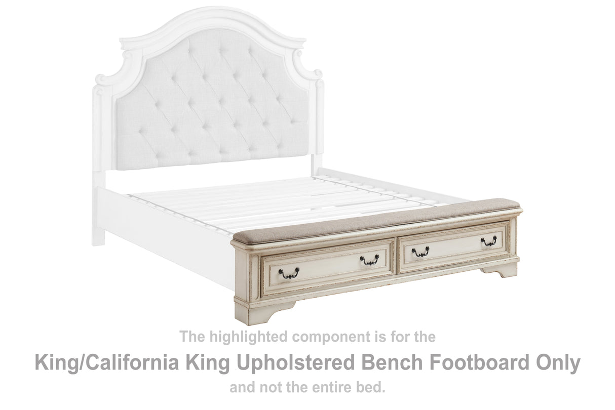 Realyn Chipped White King/California King Upholstered Bench Footboard from Ashley Furniture - Luna Furniture