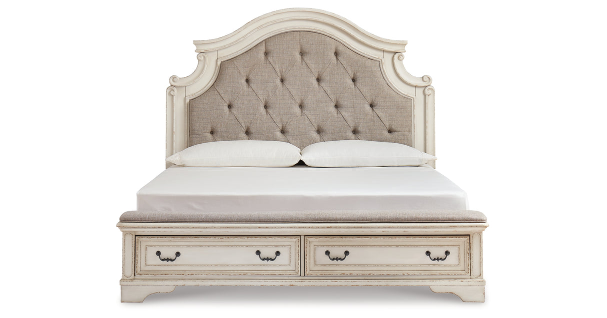 Realyn Two-tone California King Upholstered Storage Platform Bed with Footboard Bench from Ashley Furniture - Luna Furniture