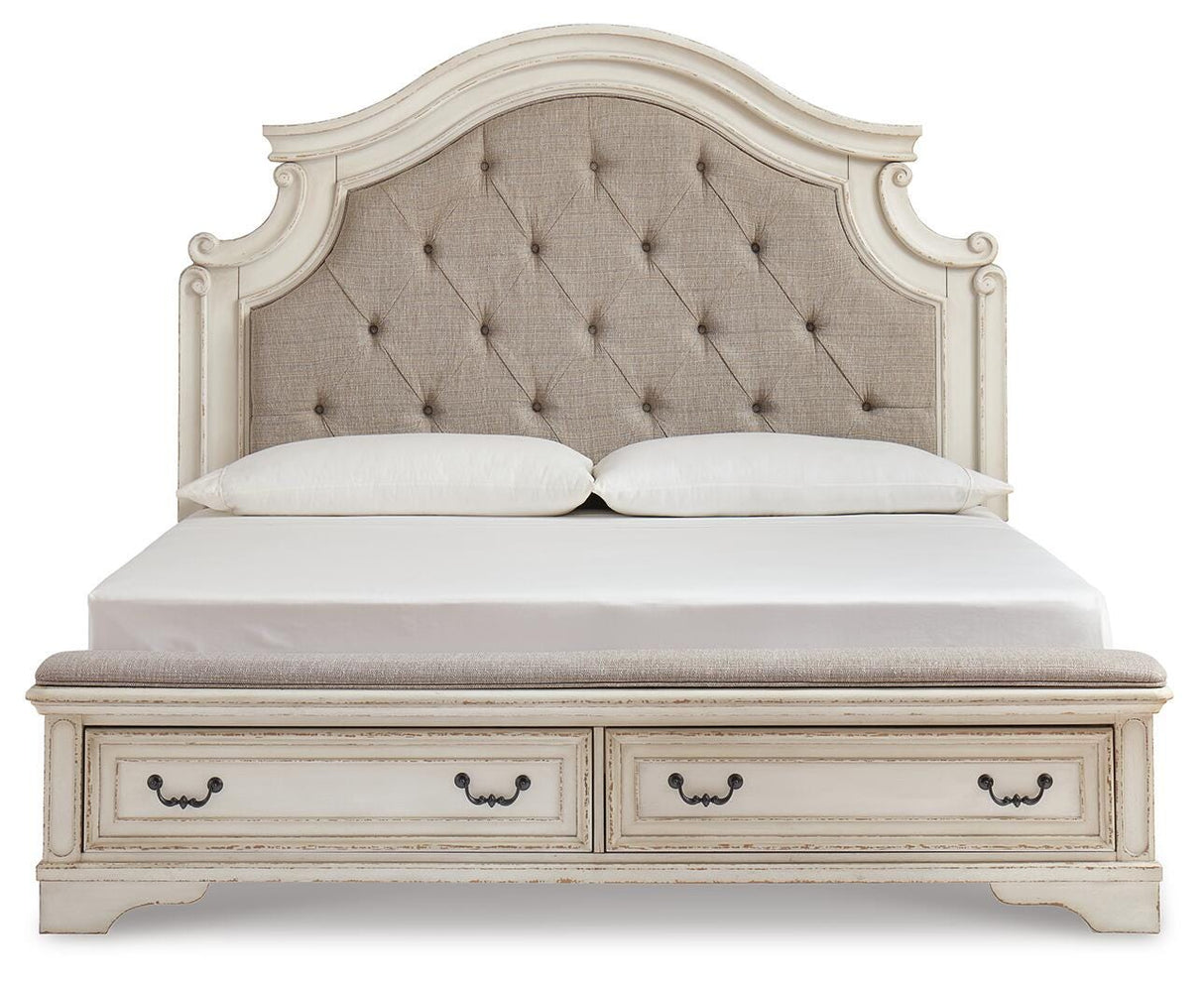 Realyn Two-tone California King Upholstered Storage Platform Bed with Footboard Bench from Ashley Furniture - Luna Furniture