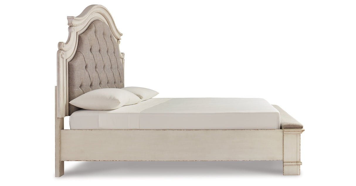 Realyn Two-tone California King Upholstered Storage Platform Bed with Footboard Bench from Ashley Furniture - Luna Furniture