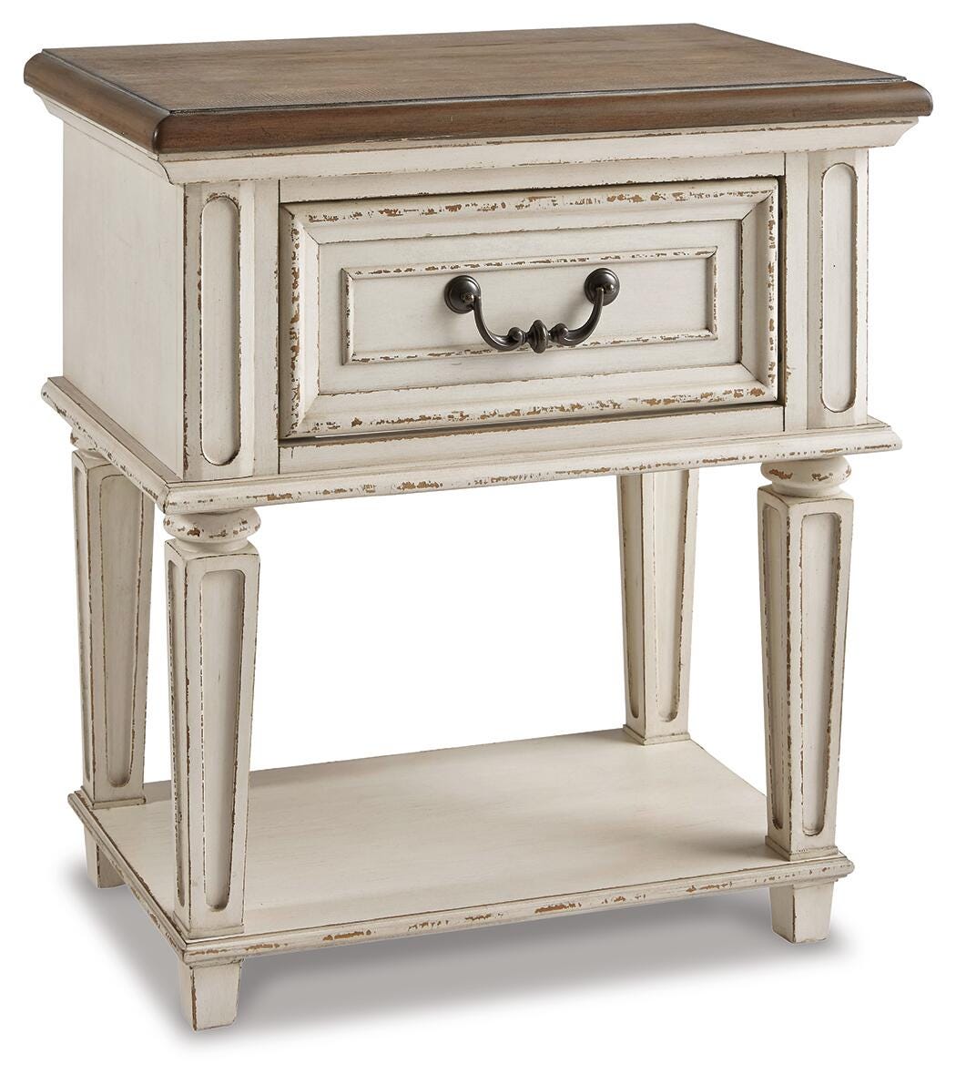 Realyn Chipped White Full Panel Bed and Nightstand from Ashley - Luna Furniture