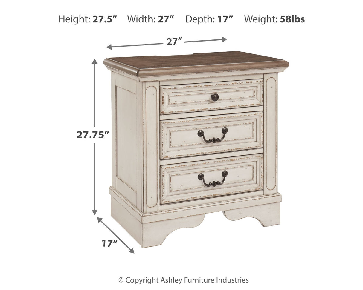 Realyn Queen Upholstered Panel Bed with Mirrored Dresser and 2 Nightstands in Chipped White from Ashley Furniture - Luna Furniture