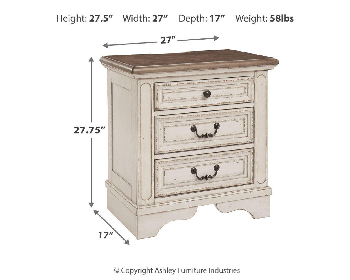 Realyn Chipped White Queen Upholstered Storage Bed, Dresser and Nightstand from Ashley Furniture - Luna Furniture