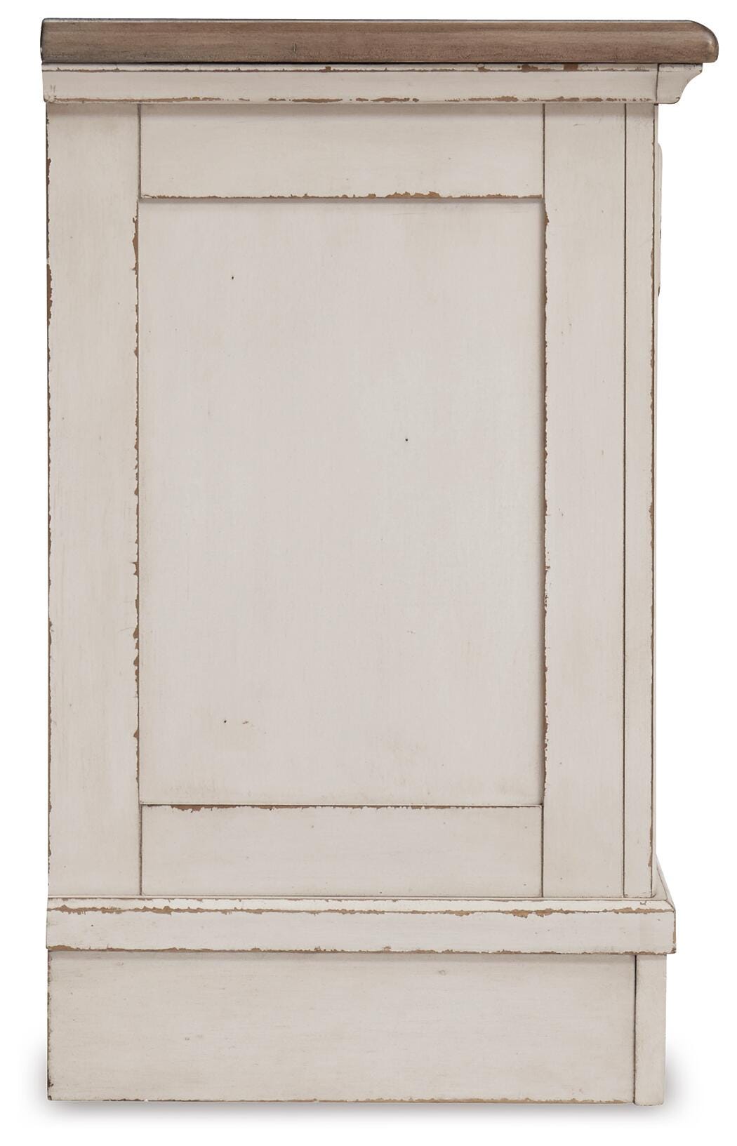 Realyn Antique Two-Tone Full Upholstered Panel Bed, Dresser, Mirror, Chest and Nightstand from Ashley Furniture - Luna Furniture