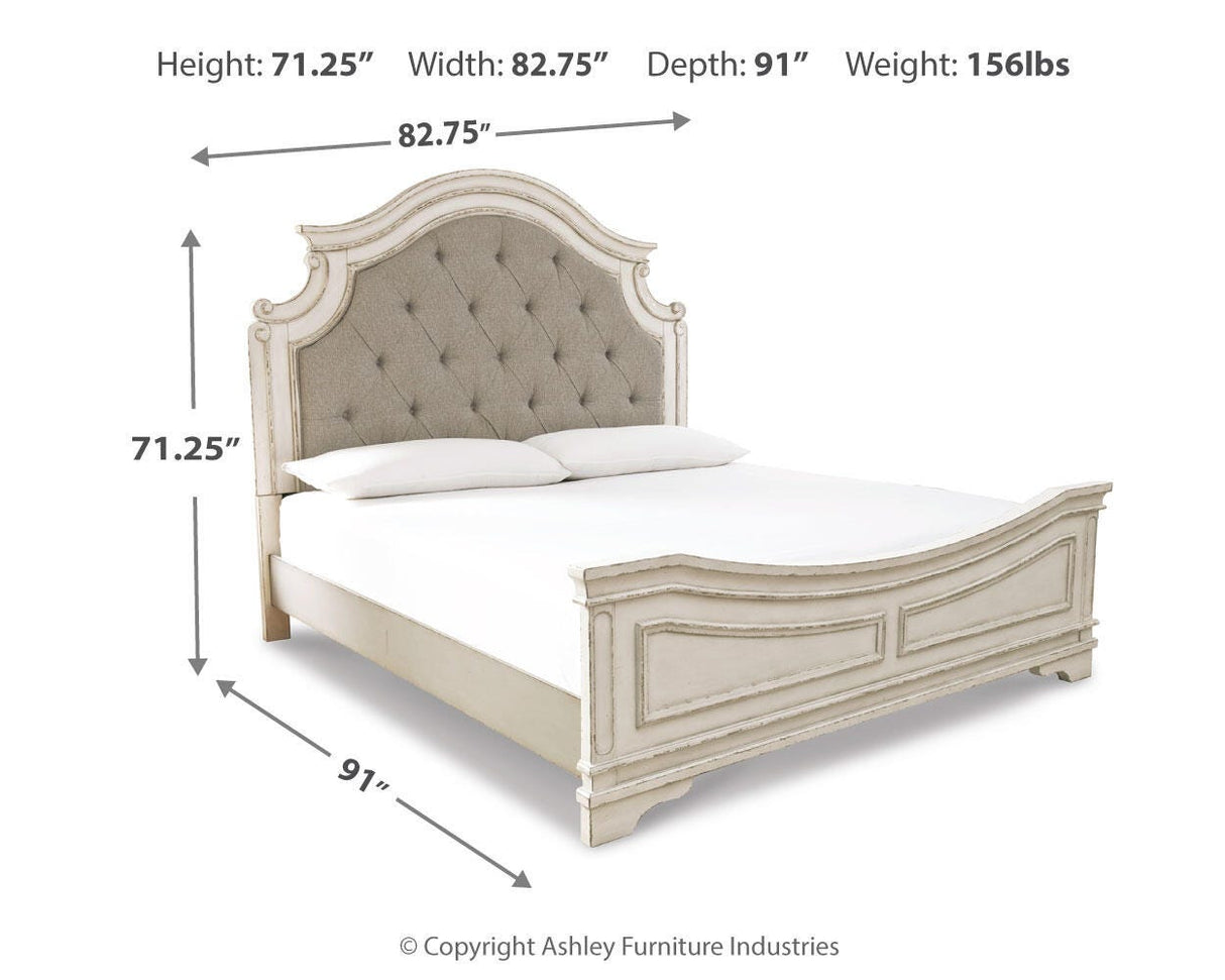 Realyn Chipped White California King Upholstered Panel Bed from Ashley - Luna Furniture