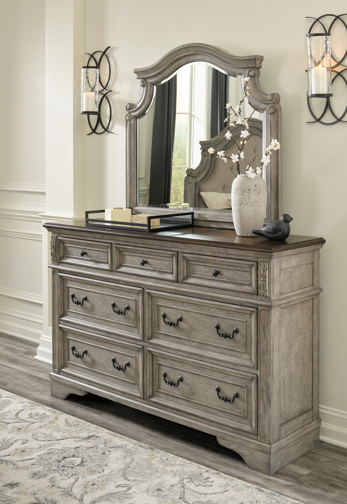 Lodenbay Multi Queen Upholstered Panel Bed, Dresser, Mirror, Chest and 2 Nightstands from Ashley - Luna Furniture