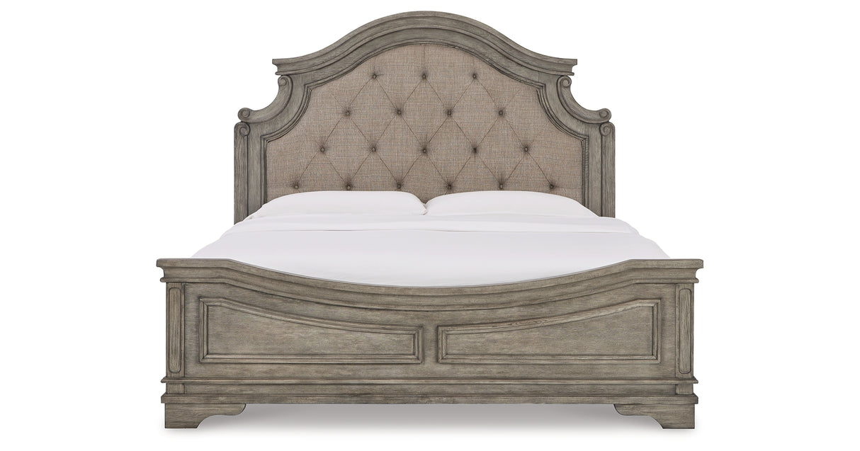 Lodenbay California King Panel Bed with Mirrored Dresser, Chest and 2 Nightstands in Antique Gray from Ashley - Luna Furniture