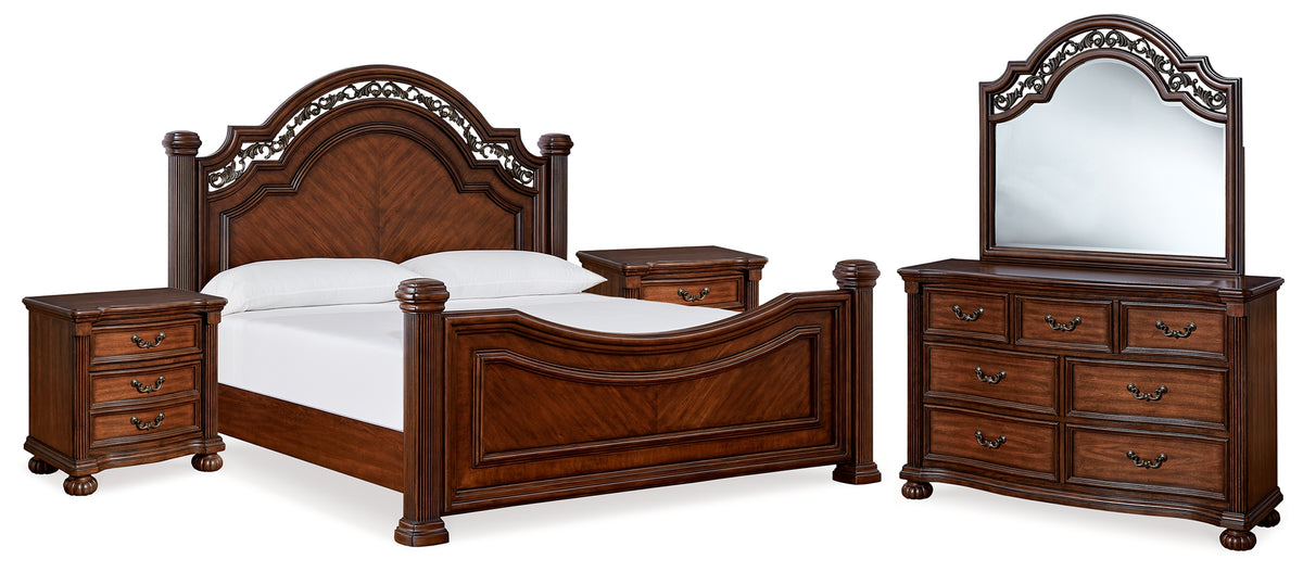Lavinton Brown King Poster Bed, Dresser, Mirror and Nightstand from Ashley Furniture - Luna Furniture
