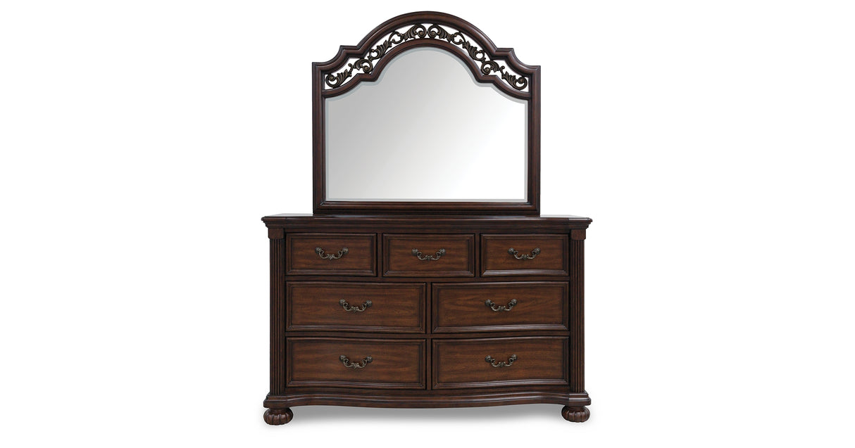 Lavinton California King Poster Bed with Mirrored Dresser and 2 Nightstands in Brown from Ashley - Luna Furniture