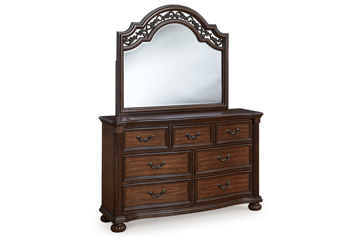 Lavinton Brown King Poster Bed, Dresser, Mirror and Nightstand from Ashley Furniture - Luna Furniture